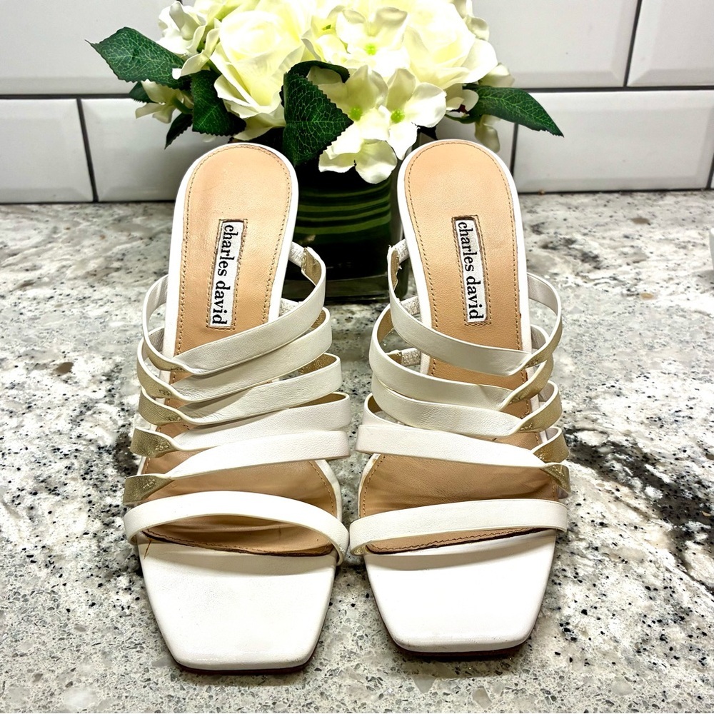 Gently used leather Charles David stiletto heels sandals size 8